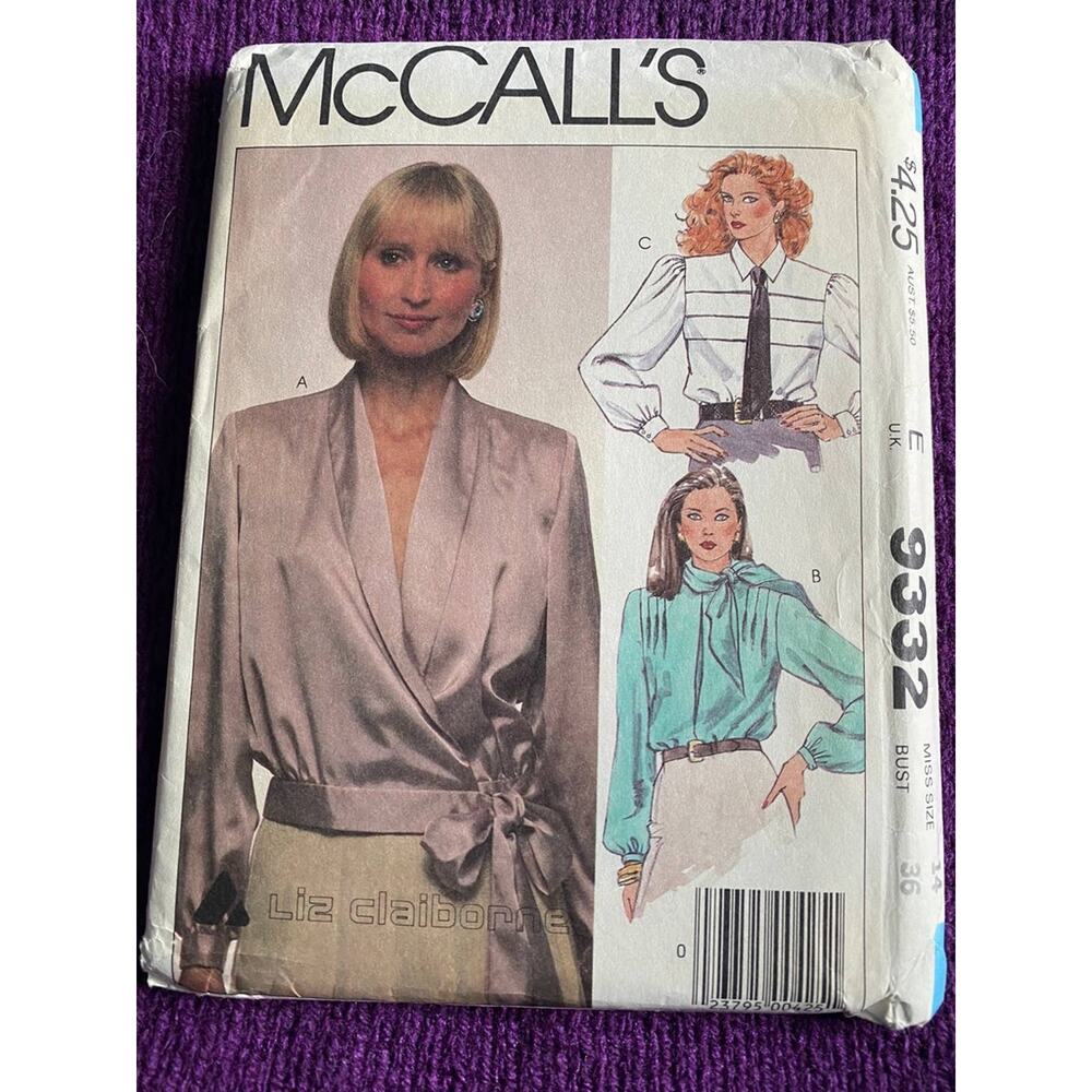 McCalls 9332 wrap pleat fron blouse top sz 14